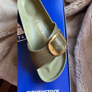 Birkenstock Khaki Sandals with Gold Buckle